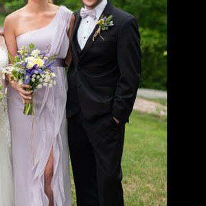 Vera Wang White Long One-Shoulder Bridesmaid Dress with Ruffles Iris Siz…